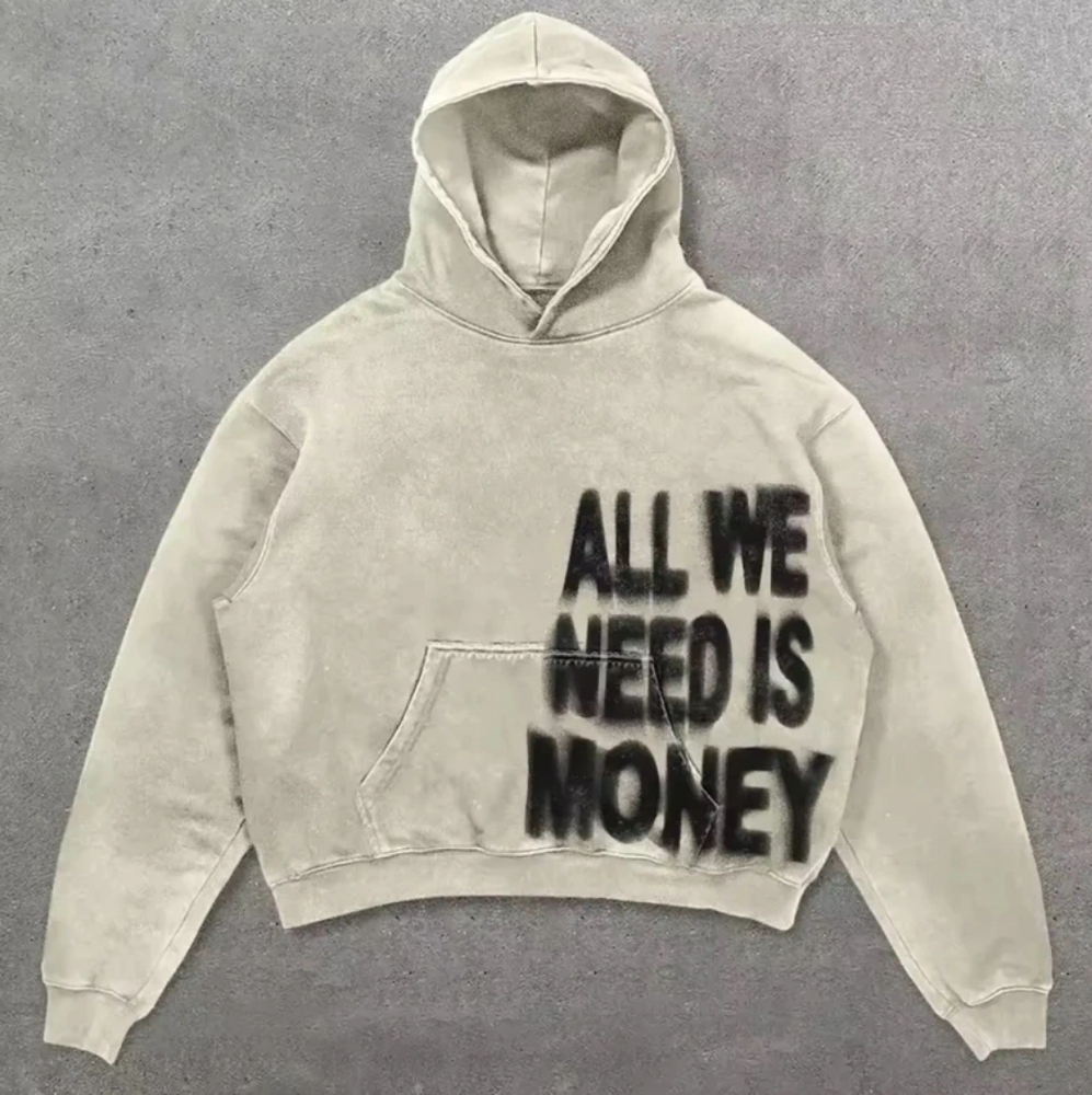 ❗Beige Hoodie with Bold Black Text